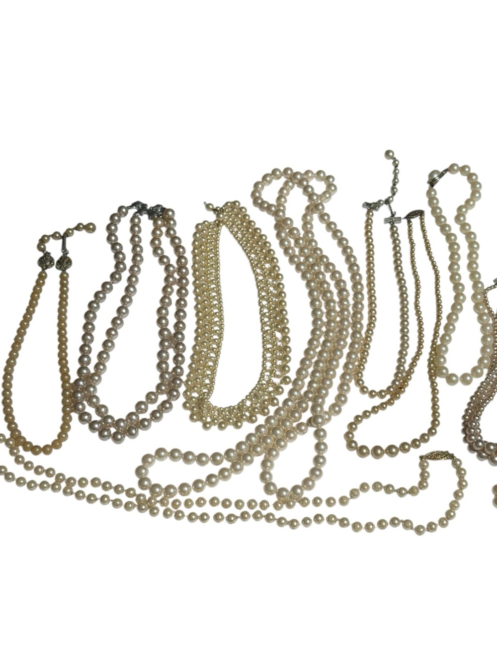 Vintage Faux Pearl Necklaces Japan Sterling Cream Off White Some for Repair
